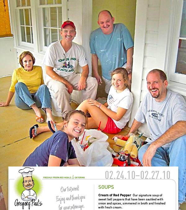 The Building Crew of Gregory Paul's first day of business, Gail Bachmann, Greg Rider, Mark Rider, Kaela Rider, Alix Rider, and Jamie Rice